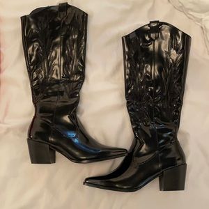 Knee High Cowboy Boots faux Leather